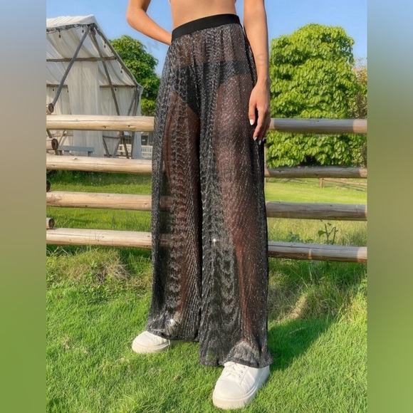 Mesh transparent wide pant • trousers [L-XL] shiny shimmering sheer - Picture 4 of 5
